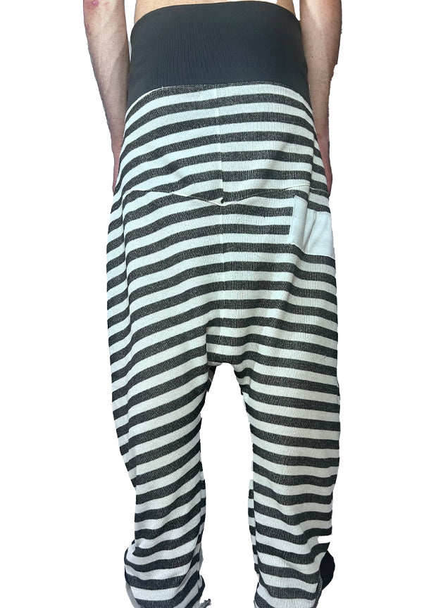Grey and White Stripped Dropped Crotch Track Pants