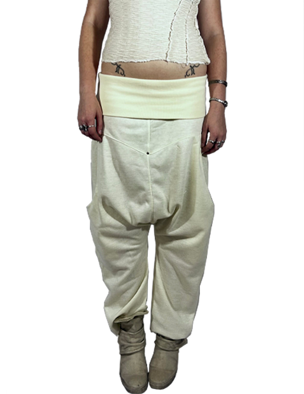 Creme Dropped Crotch Track pant
