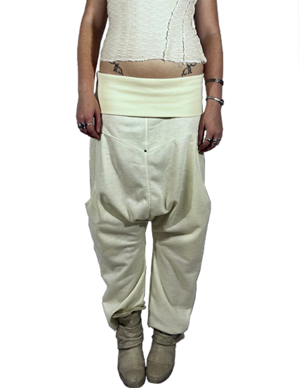 Creme Dropped Crotch Track pant