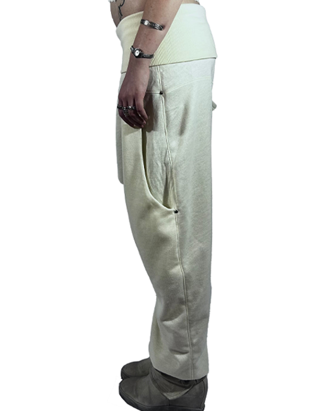 Creme Dropped Crotch Track pant