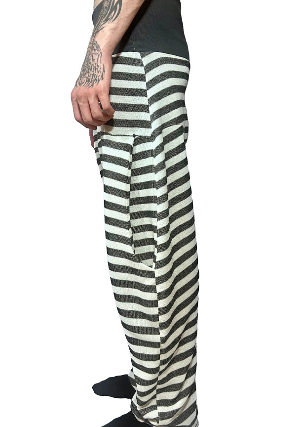 Grey and White Stripped Dropped Crotch Track Pants