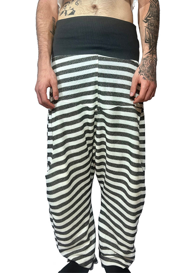 Grey and White Stripped Dropped Crotch Track Pants