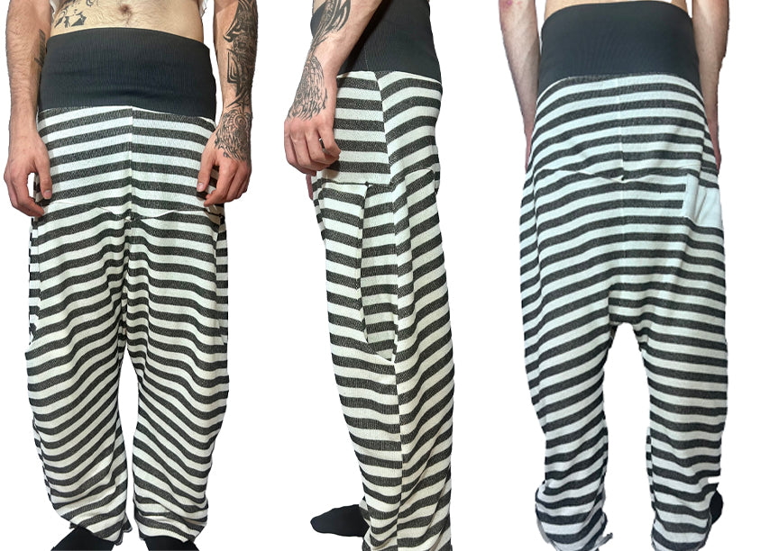Grey and White Stripped Dropped Crotch Track Pants
